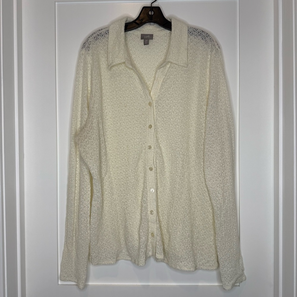 J. Jill stretch ivory crochet lace button down long sleeve blouse